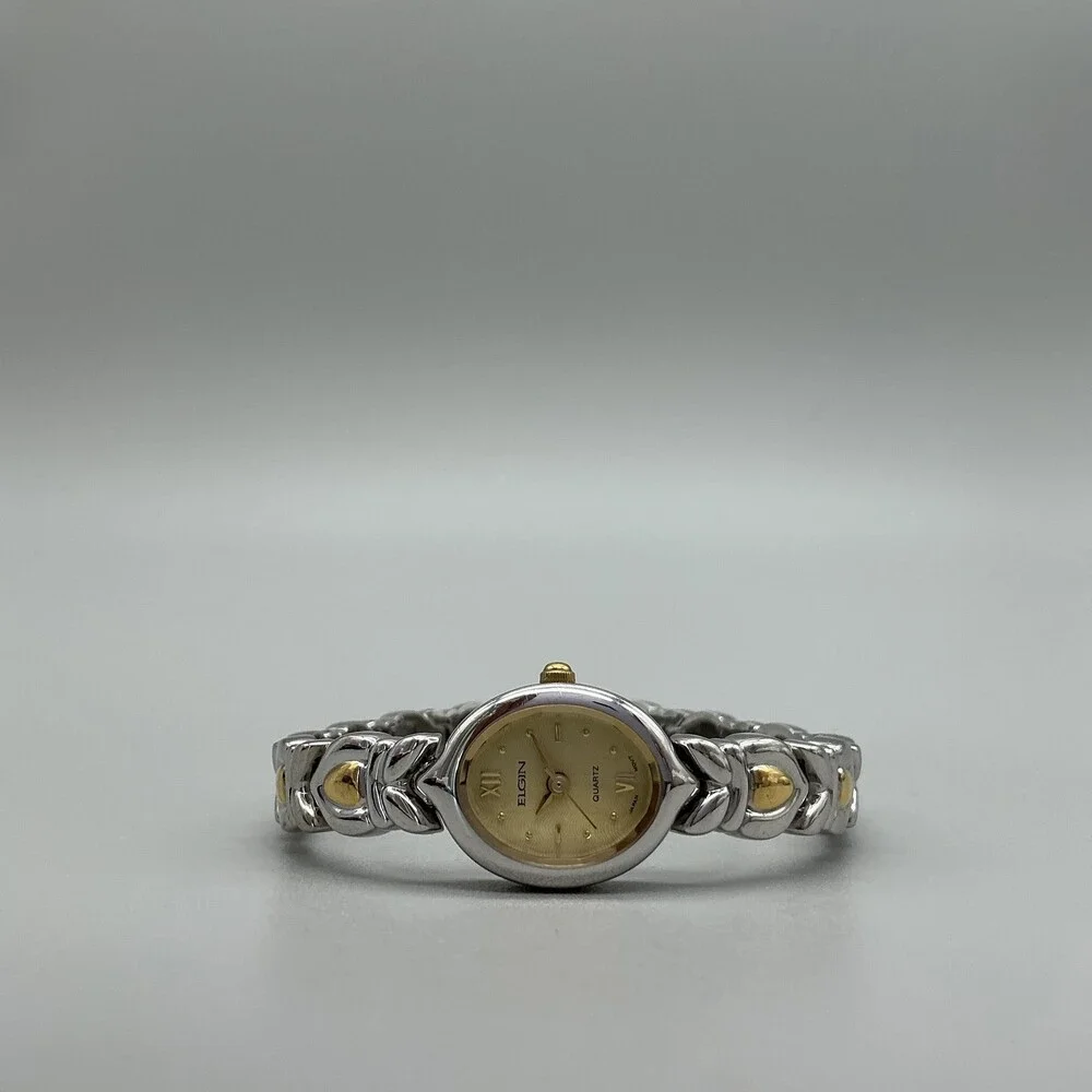 Elgin ELA259 Womens Watch 16mm Champagne Dial Silver Tone New Battery 7